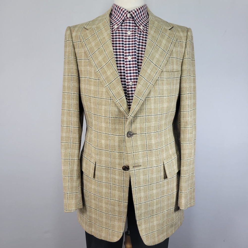 Men's VTG Sport Coat Blazer Two Button Plaid Burlap Size about 42L